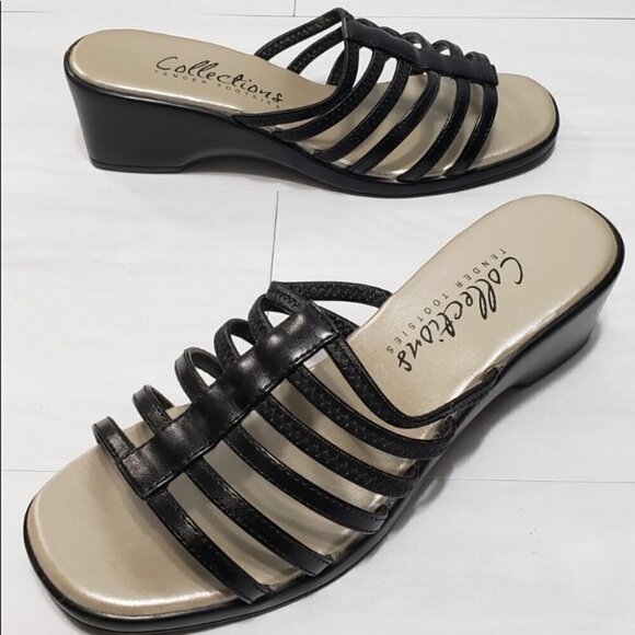 Leather Wedge Sandals - Picture 1 of 8